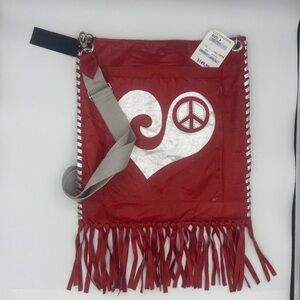 Eyes of Ruth Red Fringe Crossbody Bag with Silver Peace Heart New with Tags